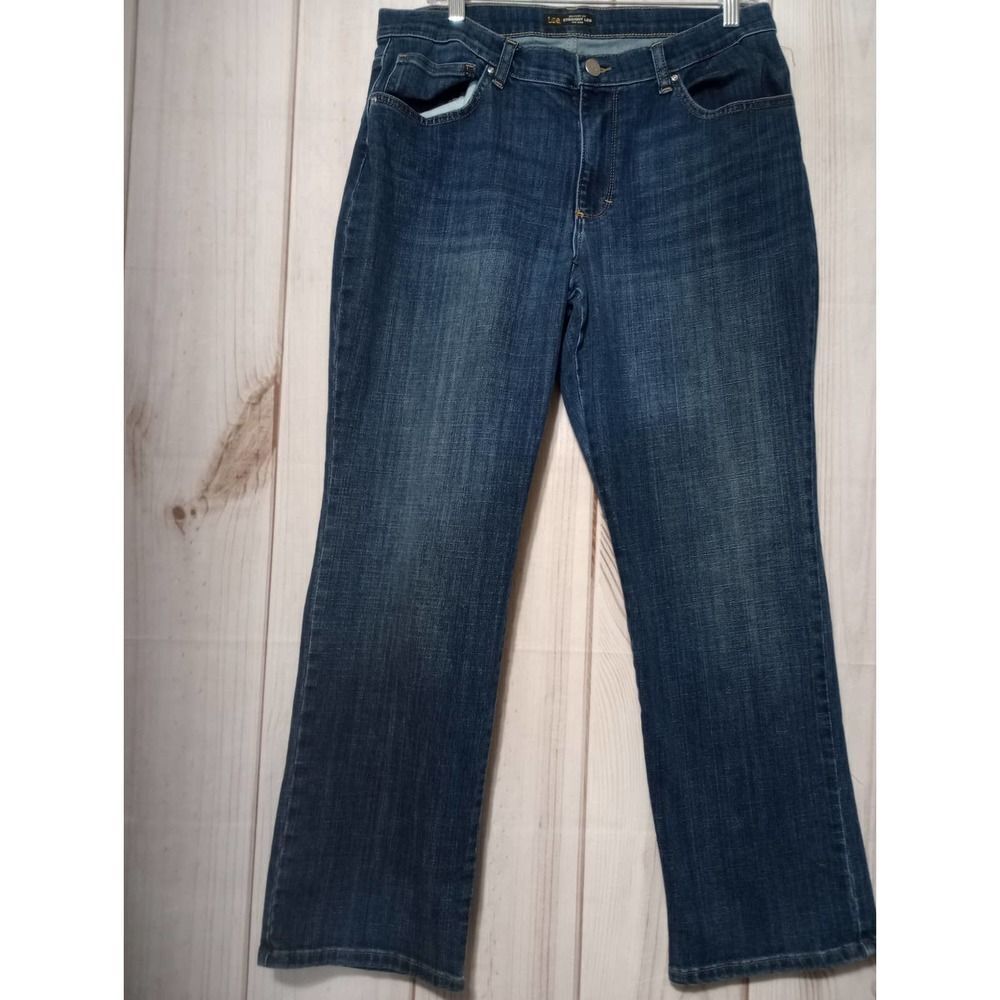 Lee Womens Relaxed Fit Straight Leg Jeans Dark Wash Mid Rise Blue 14 Short